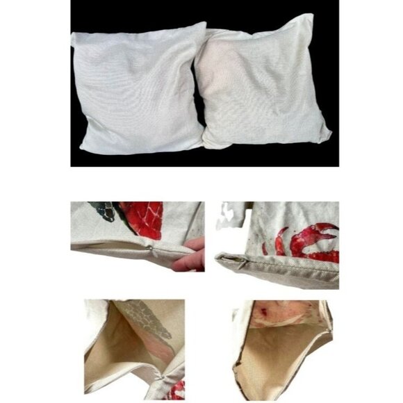 Sea Turtle Crab Throw Pillow Cover Hand Painted Art Deco Chair Beach House READ - Picture 11 of 12